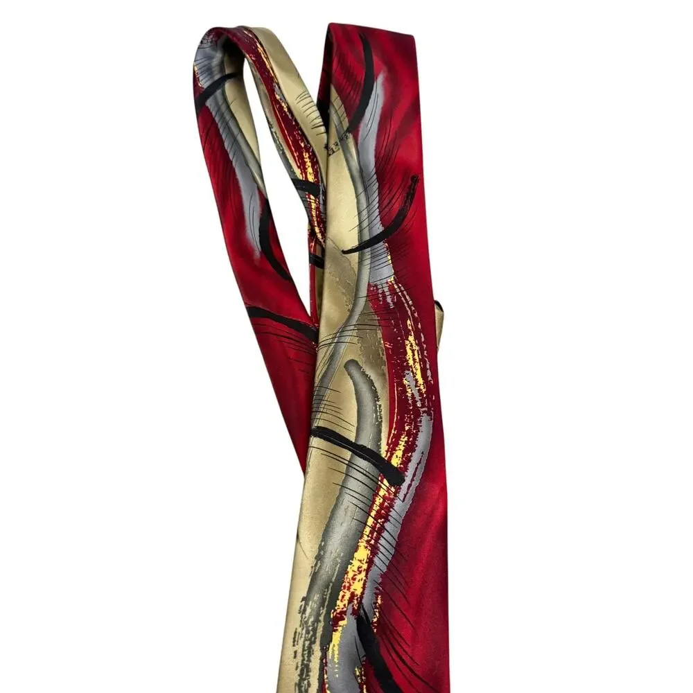 J Jerry Garcia Capillaries Collection 52 Satin Red Abstract Print Neck Tie 3.25